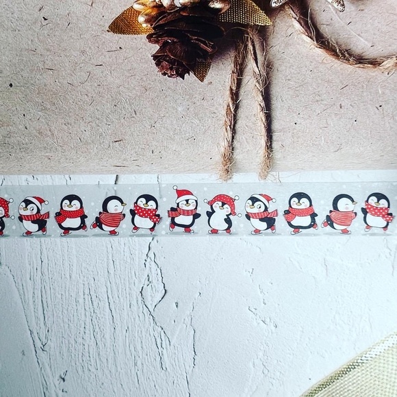 Chubby Penguins Iceskating With Friends, Winter & Holiday Washi Tape, 1 Roll - Picture 2 of 8